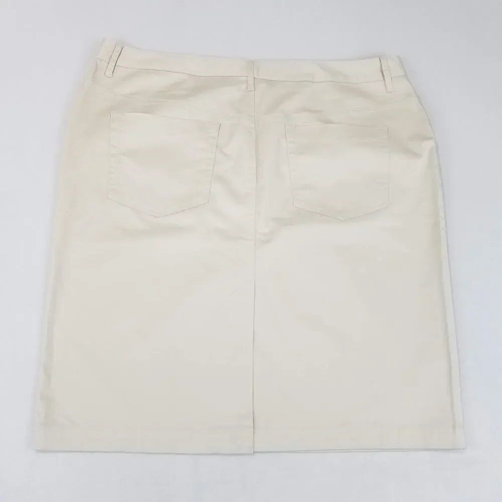 Norma Kamali Skirt Womens 16 Beige Cotton Twill Knee Length Pencil Stretch